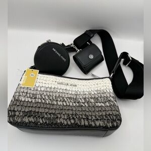 Michael Kors straw Ombré Jersey Crossbody with 2 detachable pouches NWT ret 398
